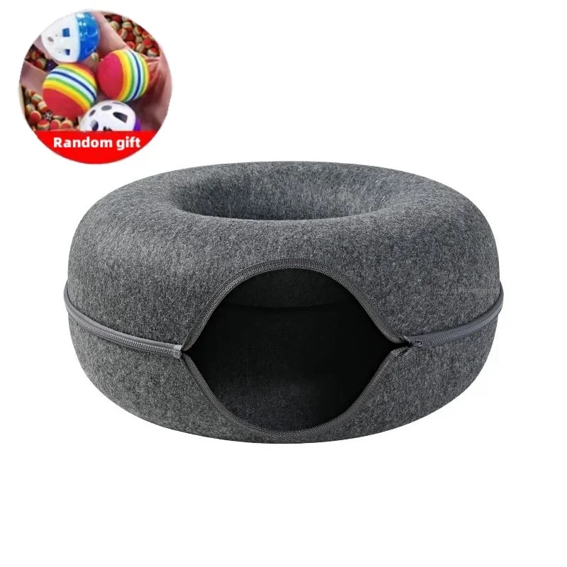 Donut-猫のトンネル,インタラクティブなゲーム,デュアルユース,屋内おもちゃ,キットスポーツ用品,猫のトレーニングおもちゃ,家 Dark gray 60X27cm