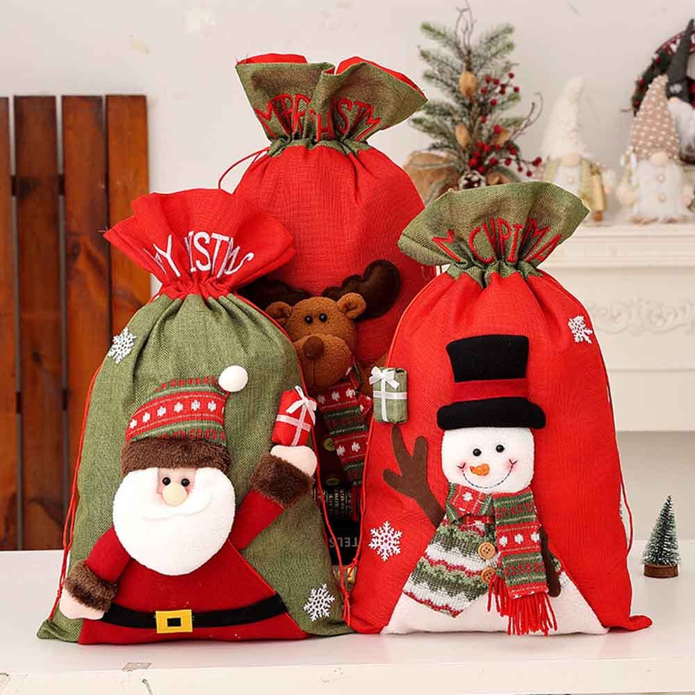 【即納】人気商品再入荷クリスマス 袋 クリスマス ラッピング 袋 大きい キュートクリスマス 巾着袋 布 亜麻 キャンバス ラッピング袋 クリスマス プレゼント 袋 クリスマス ギフト バッグ サ