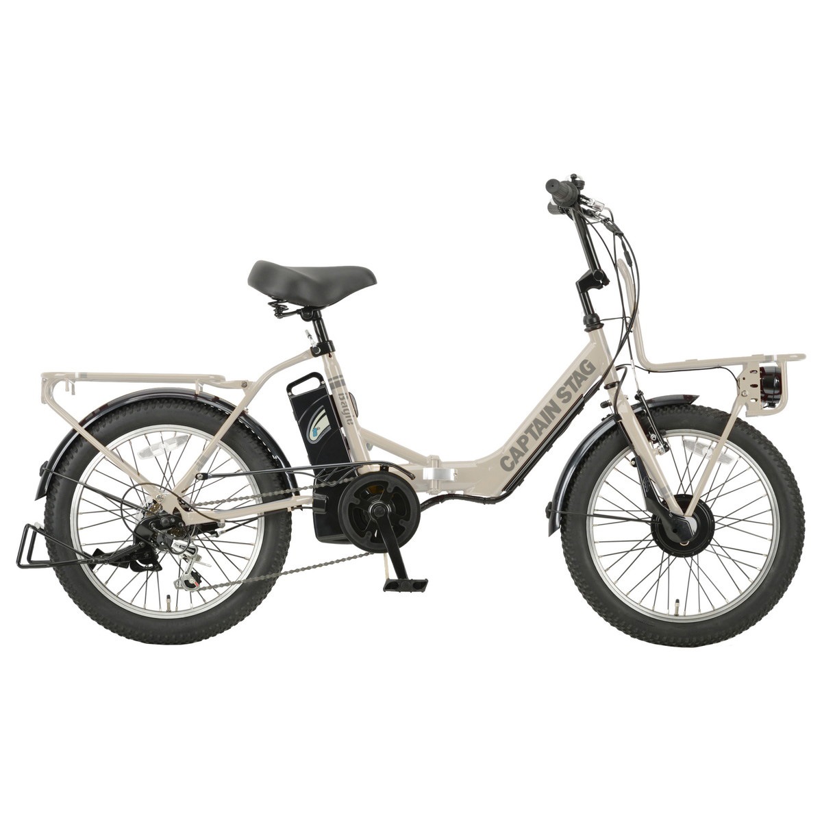 【お客様組立品】 キャプテンスタッグ eバーギー電動FDB206（アーミーベージュ） 20インチ 自転車 折りたたみ 電動アシスト