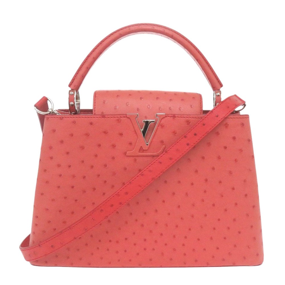 カプシーヌMM ハンドバッグ オーストリッチ レッド LV 1671【中古】 レディース