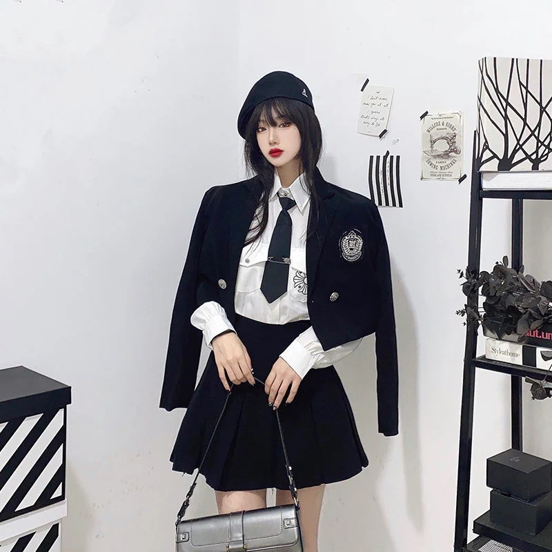 セットアップ レディース 4点セット 長袖 制服 ジャケット シャツ スカート ネクタイ 卒業式 女子 スーツ 小学校 卒服 韓国ファッション 女の子 お受験 プリーツスカート きれいめ