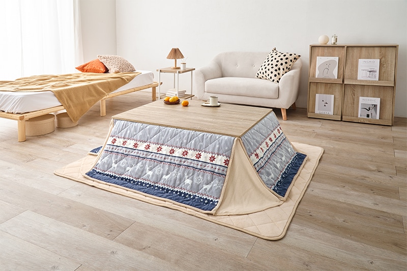 こたつセット 3点セット こたつ 105x75cm ナチュラル/ノルディックブルー コタツ テーブル こたつ布団 リバーシブル 折れ脚 コタツ掛敷布団セット オールシーズン