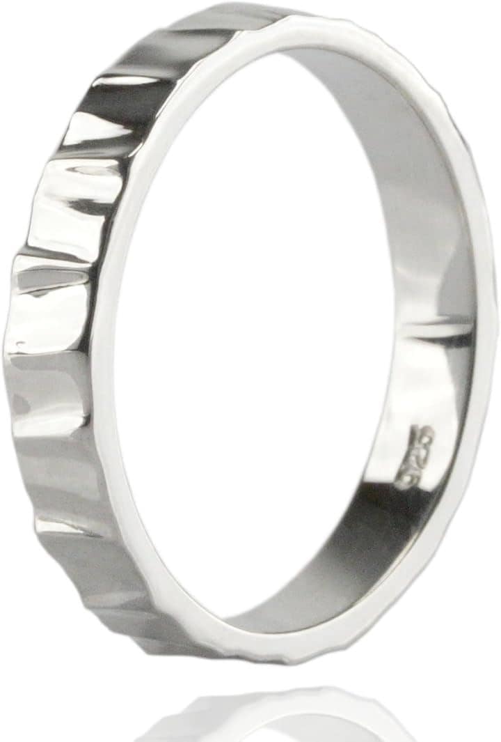 sv925 槌目 シルバー リング メンズ 指輪 人気 スターリングシルバー シルバーリング オーガニック 木目 レディース(シルバー)