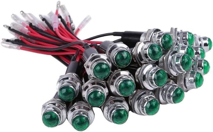 24V LED パイロット ランプ ダイヤカット 20個セット 16mm 16φ インジケーター ライト シグナル カスタム パーツ 汎用品(グリーン)