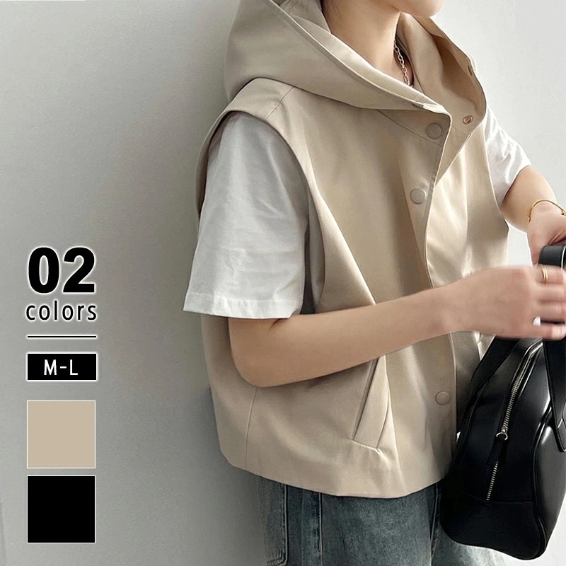 ベスト レディース ノースリーブ ジャケット ジレ 前開き ショート パーカー フード パーカーベスト アウター 軽い ライトアウター 羽織 カジュアル 無地 ポケット付き 重ね着 ジレベスト ノース