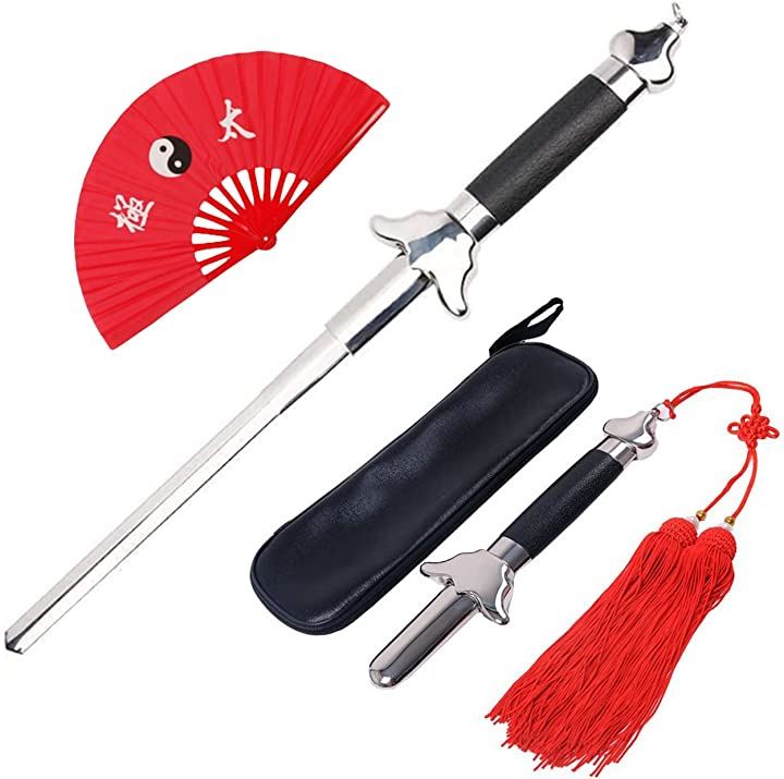太極拳 太極剣 刀 伸縮 式 収納袋と剣穂付き 扇 コンパクト 練習 剣舞 演舞(長さ100cm)
