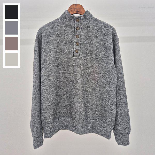 メンズ季節の変わり目ハーフネックボタン長袖Tシャツニット 5C-KN-Q111-メランジ