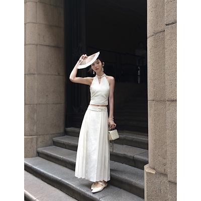 MULVAN中国式ジャカードの首輪の上着の女性の袖がありません短いチョッキ+長い国馬面のスカートカバー