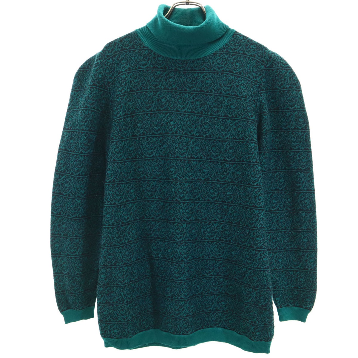 イタリア製 ウールブレンド 長袖 タートルネック ニット 44 グリーン系 セーター レディース 古着