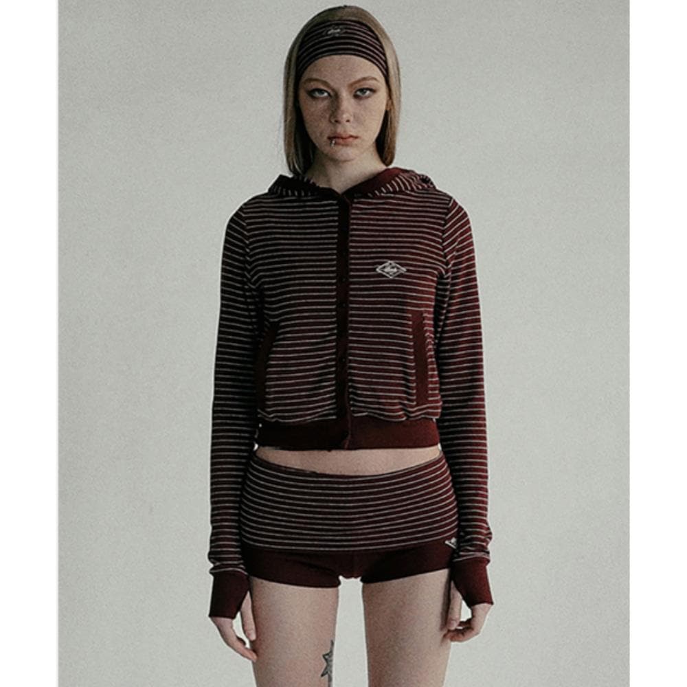 BADBLOOD Beyond Soft Button Up Hooded Cardigan Stripe Wi