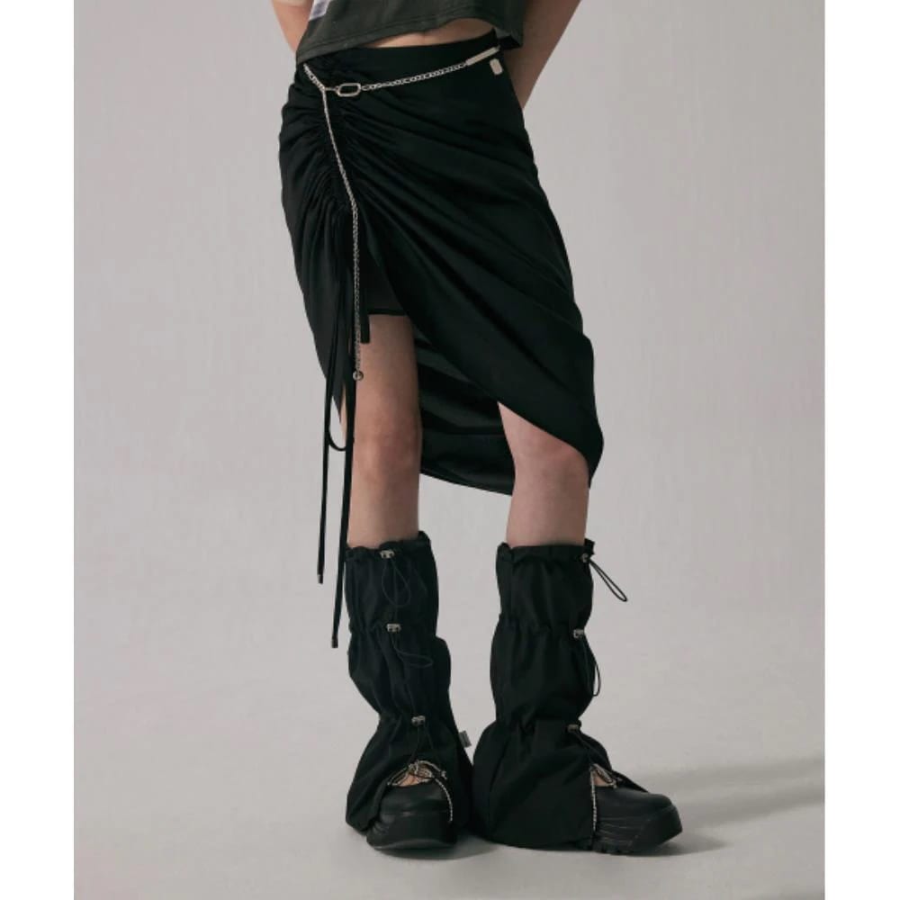 TREEMINGBIRD Shirring Strap Long Skirt Black TMB242SK8