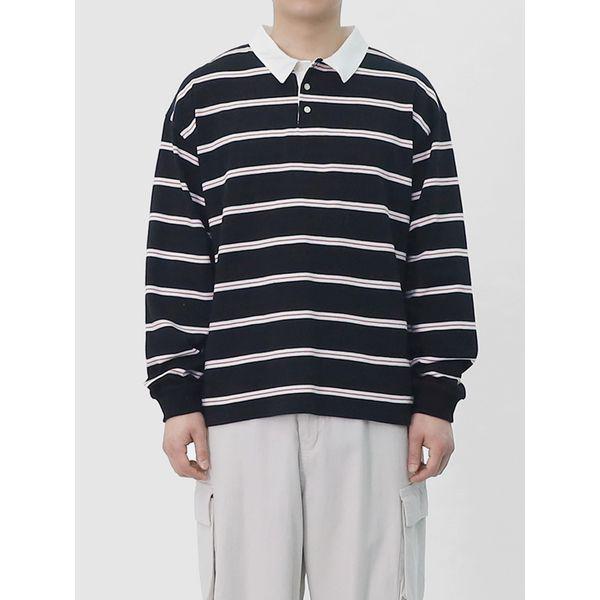 男女兼用ルーズフィットラグビーTシャツ デイリー長袖カラーTシャツSXR033_P391439157