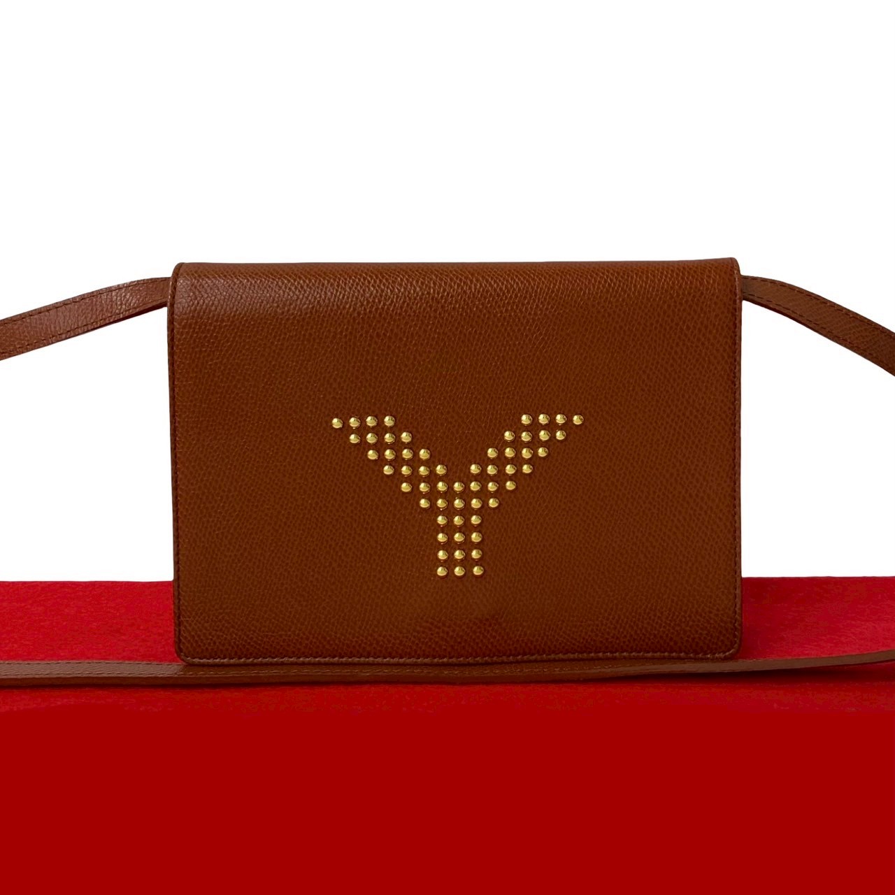 ヴィンテージ ロゴ スタッズ 金具ショルダーバッグ レザー ブラウン 41751