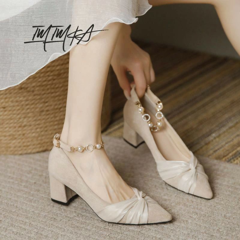 【目玉商品～超人気】メレンゲクッション パールベルト ローヒール 結婚式 20.5-24.5cmパンプス デート ドレス フォーマル パーティー マタニティ ストラップパンプス 痛くない ポインテッド