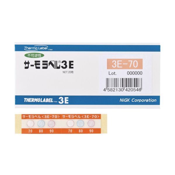 日油技研工業 3E-90 (90-100-110ド) サーモラベル3点表示屋外対応型 不可逆性 90度 (1箱20枚入) メーカー直送