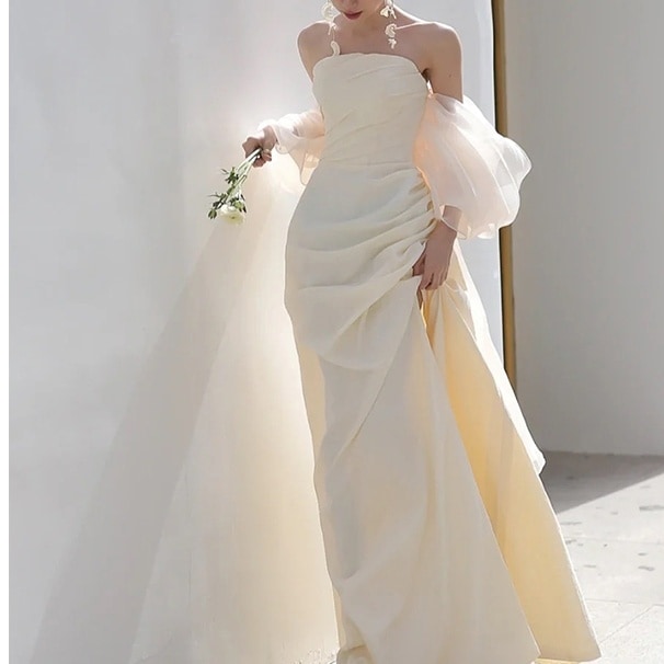 ドレス 衣装 ウエディングドレス 披露宴ドレス カラードレス ロングドレス ロング丈 オフショルダー オフショル セミフレアシースルー 透け感 ステージドレス 発表会 かわいい 大人可愛い きれいめ