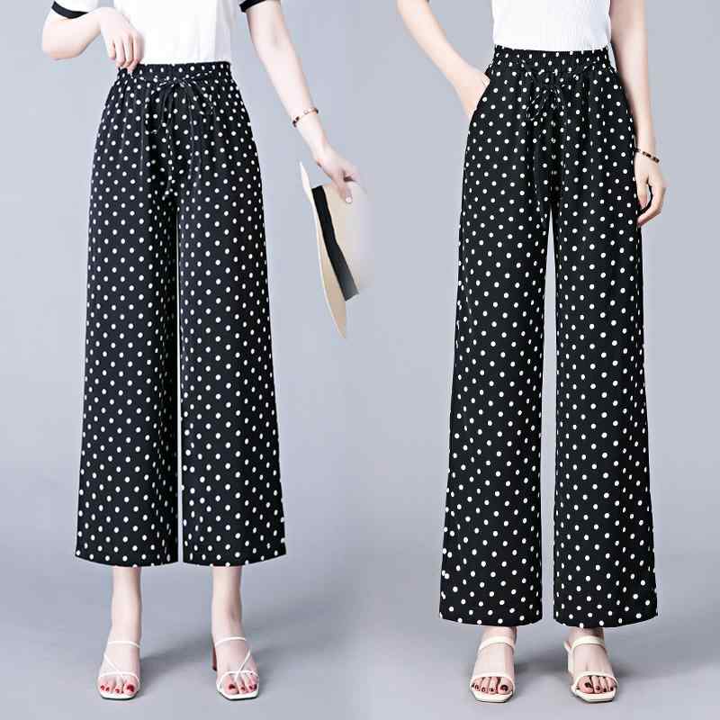 レディース ファッション おしゃれ 水玉 ストレート パンツ 九分丈 パンツ 夏 大きいサイズ ひんやり 涼しい 快適 ドレープ ワイドレッグ ロング パンツ