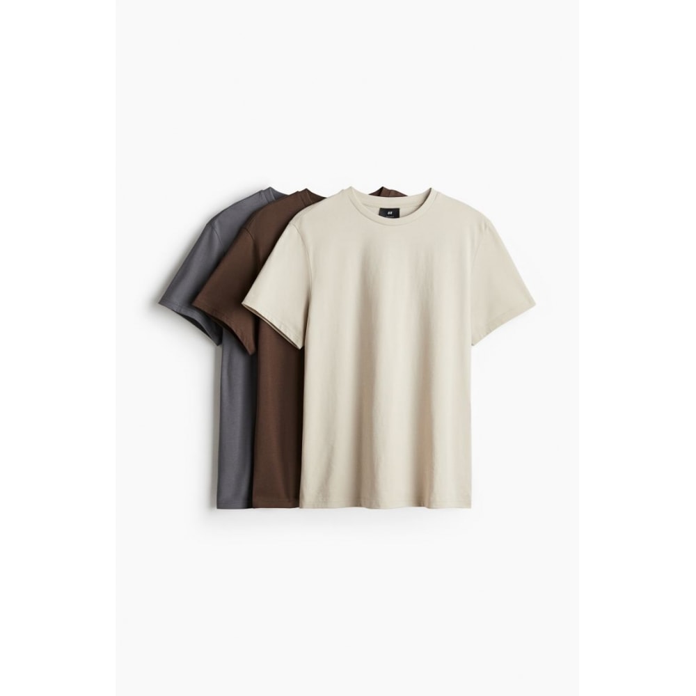 H&M 3ピースレギュラーフィット Tシャツセットベージュ/ブラウン/グレー