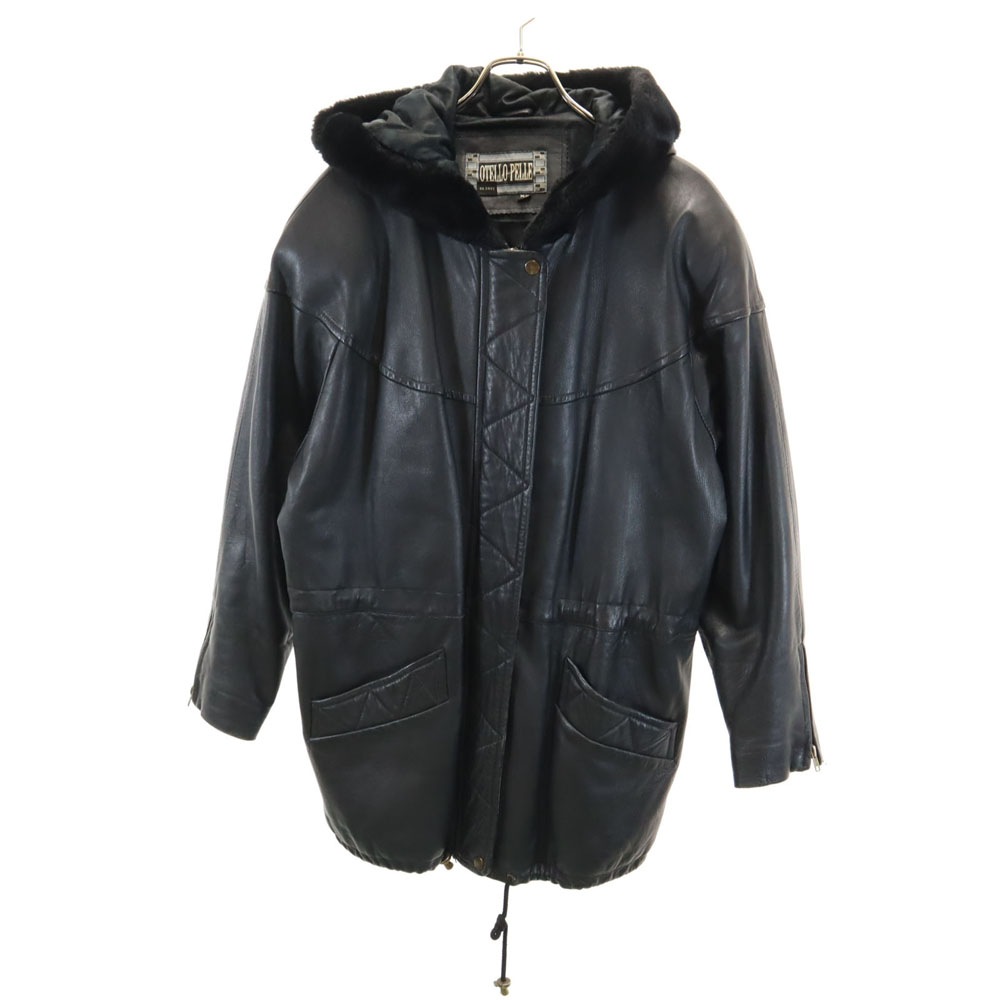 OTELLO PELLE フーデッド レザーコート M ブラック 中綿 レディース 古着 8,568円