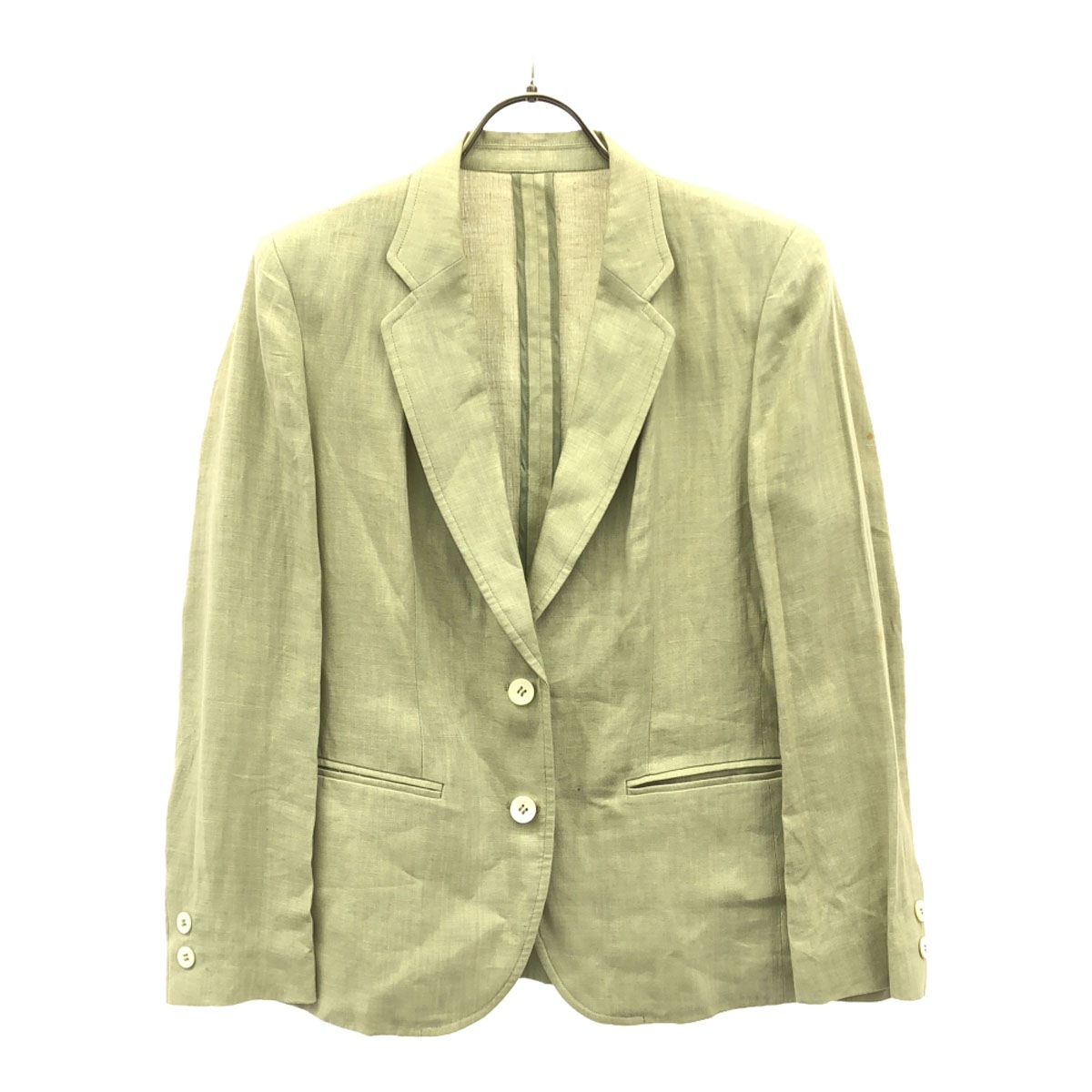 Burberrys バーバリーズ 90s リネン オールド テーラードジャケット 11AB2 グリーン系 レディース 古着