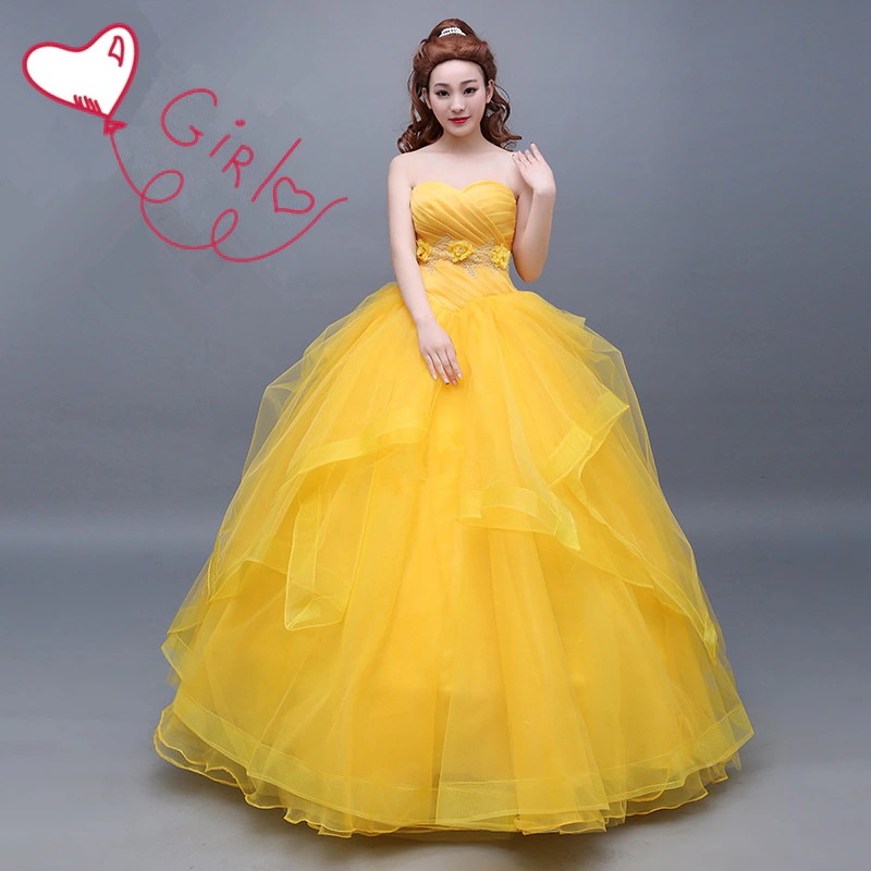 ドレス 大人 コスプレ ワンピース ハロウィン 衣装 プリンセス 仮装 女王 大きいサイズ レディース なりきり コスプレ衣装 ロングドレス イエロー 黄色 ピアノ発表会 イベント 5分袖 袖あり 結