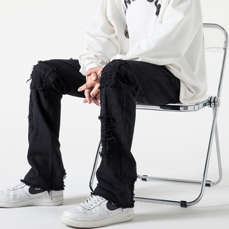 ブラックジーンズ メンズ 春秋 アメカジ ハイストリート ストレートパンツ トレンド 生成りのカジュアルパンツ