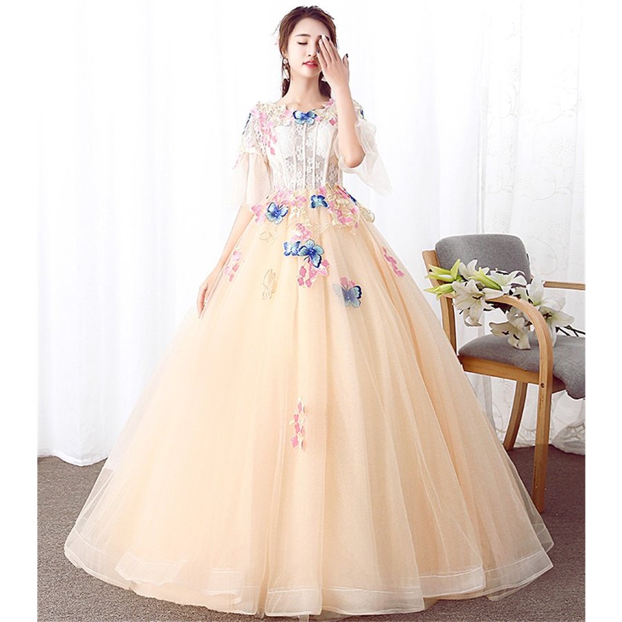 演奏会用ロングドレス ウェディングドレス カラードレス 結婚式 ２次会 演奏会 二次会 イエロー