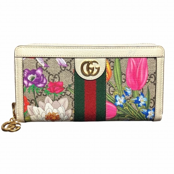 グッチ GGフローラ オフィディア 523154 ラウンドファスナー 花柄 長財布 【中古】