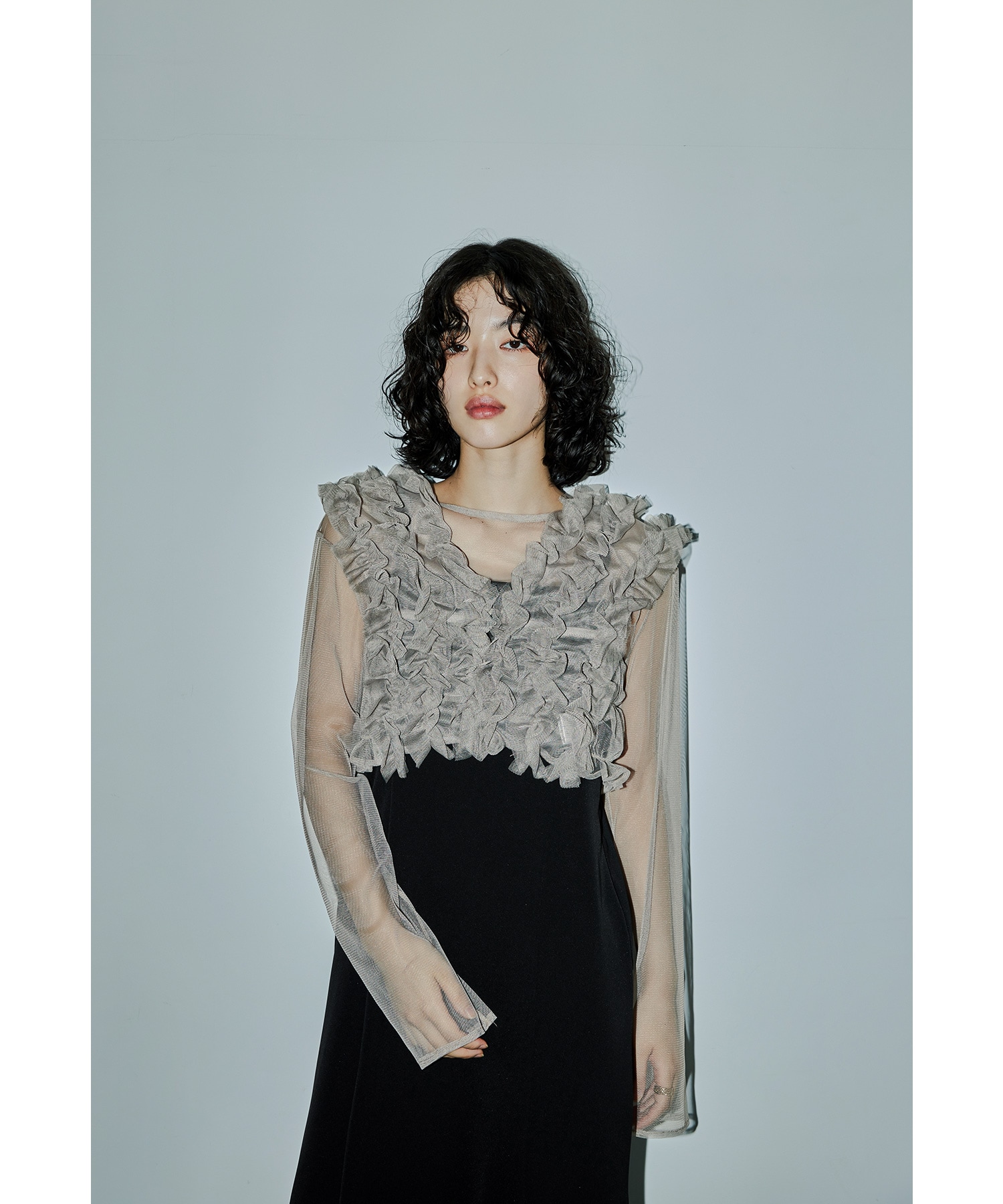 Many wayフリルドレス パーティードレス 結婚式 3点セット チュール シアー ベスト ジレ ボレロ キャミワンピース 長袖 お呼ばれ パーティー 二次会 披露宴 謝恩会 成人式 同窓会