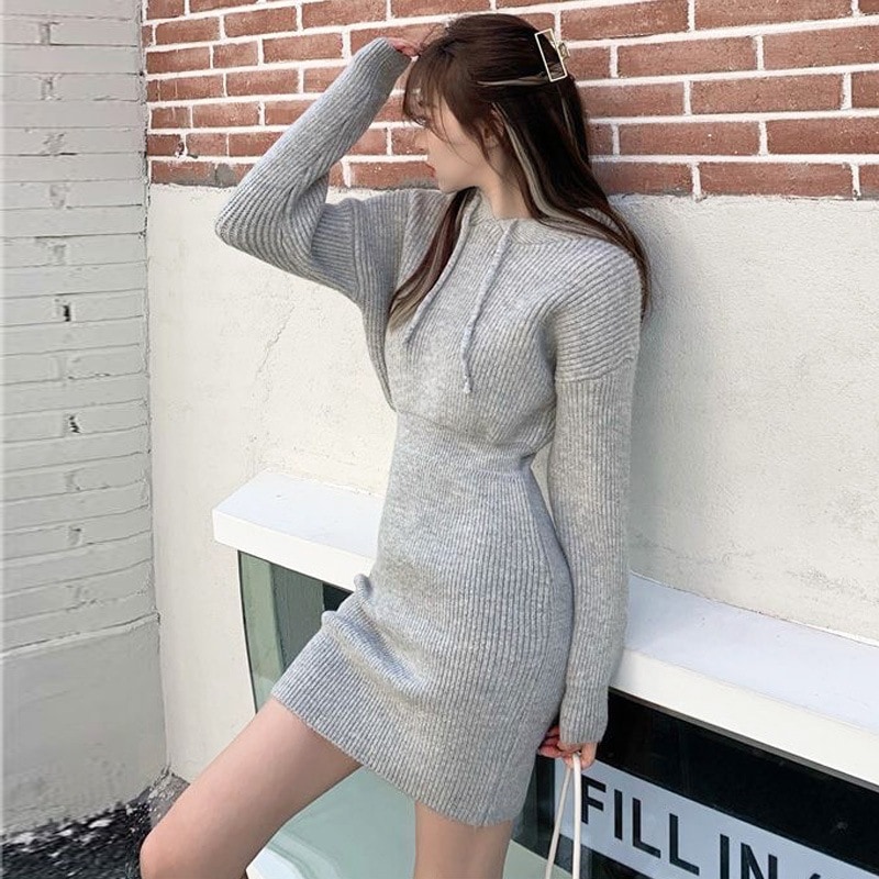 【1つ買うと10つ無料】長いヒップセータースカートの秋と冬の帽子のセータースカートのニットドレススカート