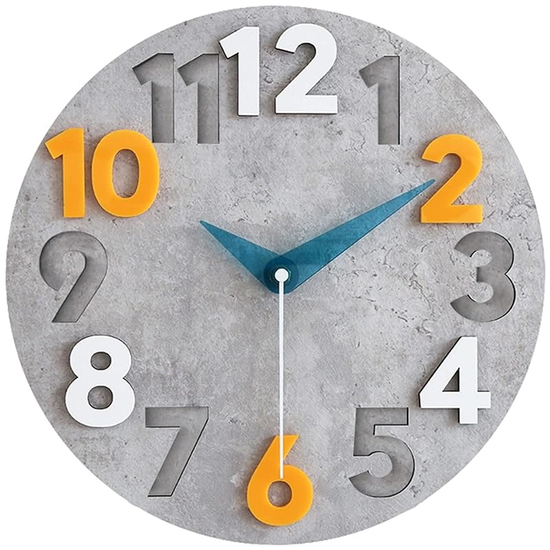 Danmukeji 壁掛け時計 おしゃれ 木製 シンプル 北欧 静音 個性 掛け時計 3D立体数字 アクリル 大数字 見やすい 12インチ（直径30cm）丸い 非電波 連続秒針 アナログ時計 部屋飾り