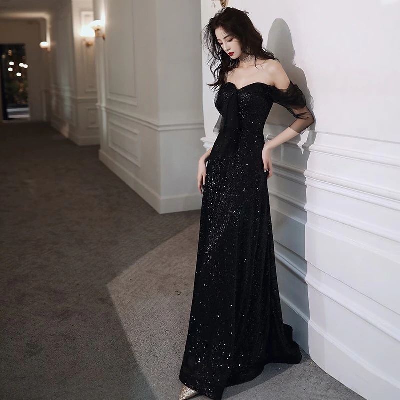 即納 2024新品追加パーティドレス ブラックフランス ワンピース 韓国ファッション 卒業式 結婚式 誕生日 演奏会 花嫁 司会
