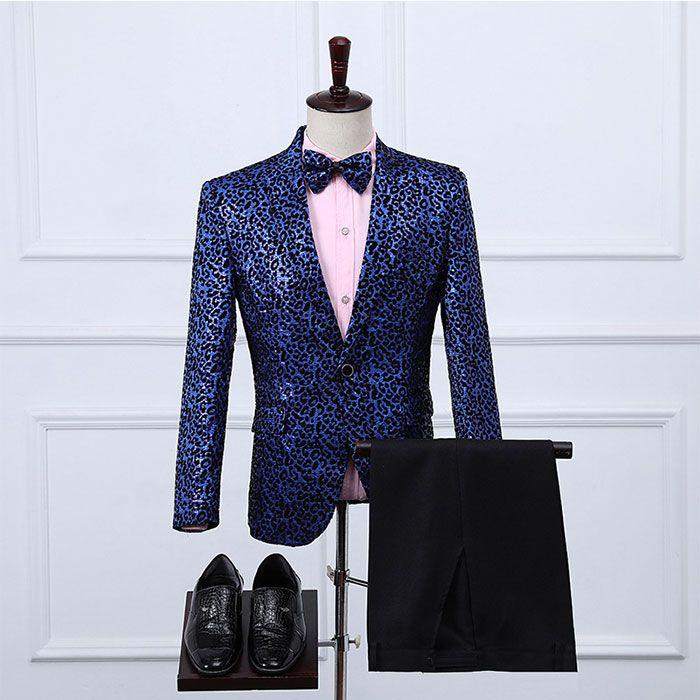 メンズ ステージ衣装 スーツ スパンコール ジャケット 蝶ネクタイ付き ヒョウ柄 スパンコール 舞台衣装 キラキラ コンサート 発表会 イベ