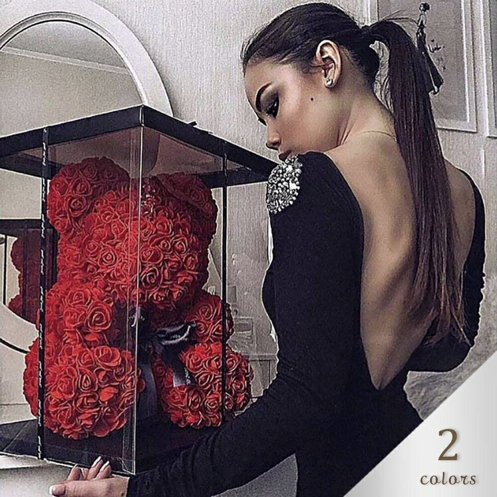 最終値下げプレゼント 薔薇 ビッグ テディベア レッドorピンク リボン付き LEDライト付き 箱付き プリザーブドフラワー プリザーブド バラ 大きい 置物 ベア 雑貨 インテリア