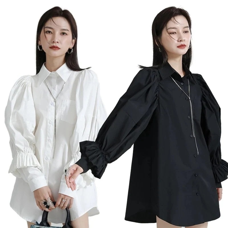 【J.Fashion】 パフス今週の割引は 25% オフですリーブ ブラウス 体型カバー 春 チュニック お尻すっぽり レディース シャツ カシミヤタッチ 体型カバー 日焼け止め オールインワン メガ