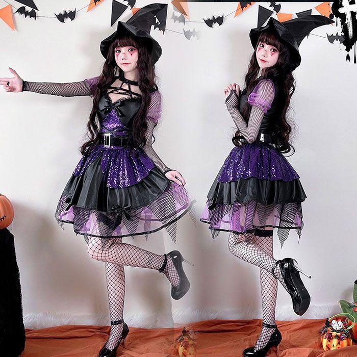 ハロウィン コスプレ レディース ウィッチ 仮装 衣装 巫女 魔女 大人 コスチューム ハロウィンコスプレ 魔法少女 可愛い 女性 ドレス ブラック 黒 衣 ワンピース