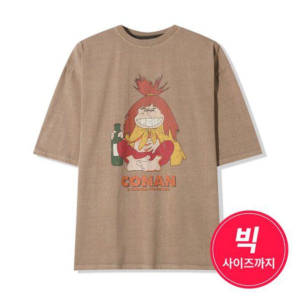 メンズポビーキャラクター顔料半袖Tシャツ AC-TSH-Q073-キャメルベージュ