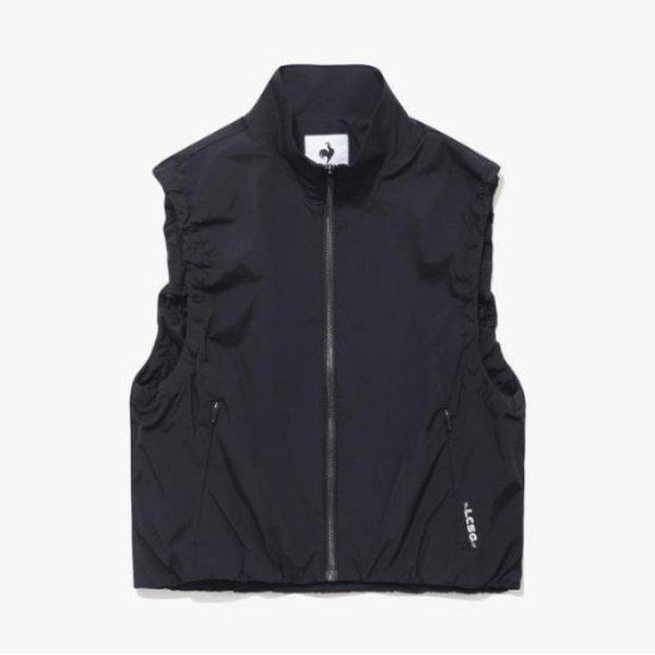 ゴルフベスト KQF GQ122LWV12-BLCK 女性シャーリングポイントウーブンフルジップアップベスト BLCK