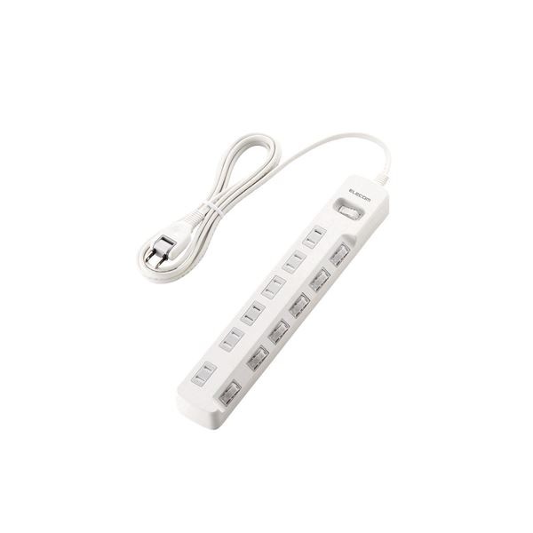 (まとめ)エレコム 一括＆個別スイッチ付 雷ガードタップ T-K8A-2625WH(×2セット)