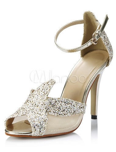 シックなカットアウトスティレットヒールスパンコール布ファッションドレスサンダル 7,268円