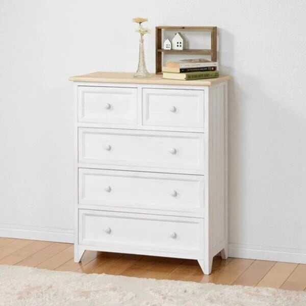 チェスト 4段 引出し 5杯 アンティーク調 シャビーウッド 幅60cm 収納チェスト 収納 引き出し キャビネット サイドチェスト 天然木 完成品 引出し収納 多段チェスト 木製 ホワイト