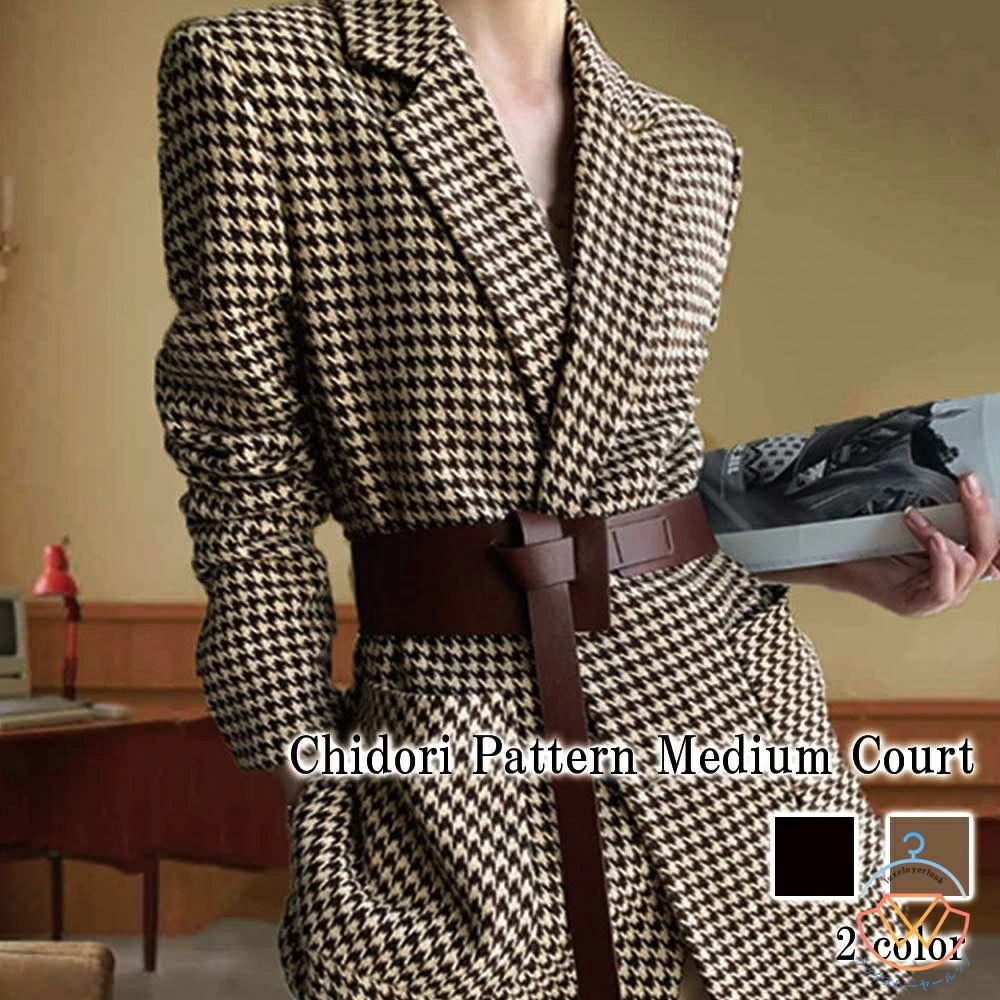 テーラードジャケット レディース 千鳥柄ミディアムコート ニット セーター 春 秋 ロング トップス コーデュロイ ステンカラー ブルゾン 厚手 テーラード ブランド 大きい 中綿 大きいサイズ ブレ