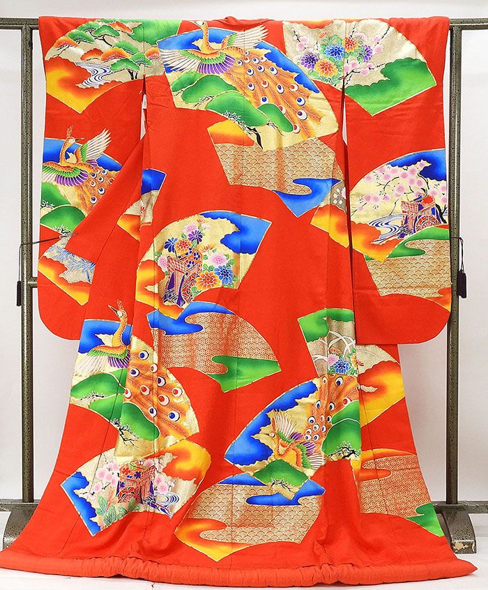 色打掛 正絹 孔雀四季花御所車模様 打掛 花嫁衣裳 婚礼 リサイクル 着物 21,158円