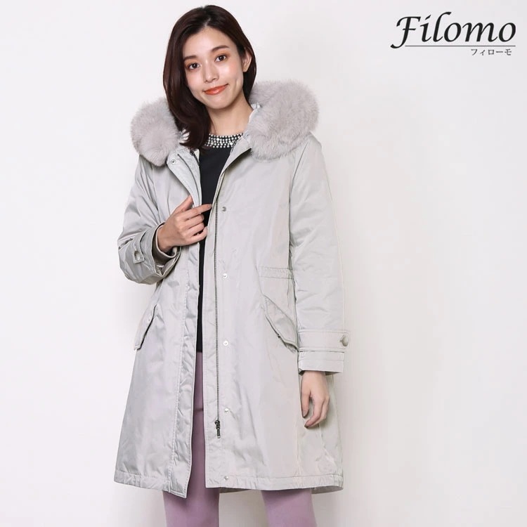 ダウンコート レディース 冬 ライナー フード付き ファー フォックス トリミング きれいめ 撥水 大きいサイズ ブランド Filomo 黒 グレー 春 秋 アウター 女性 万能 アウター 多機能 母 32,175円