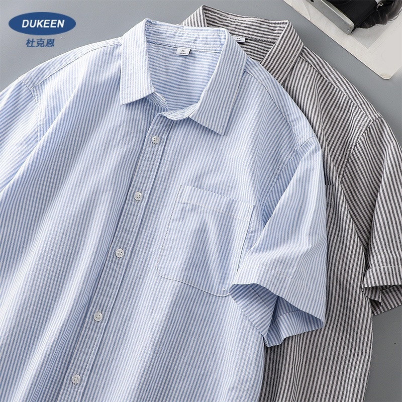 アメリカン ストライプ シャツ 半袖 メンズ 夏 レトロ 高級 ソルト ブルー 白 シャツ メンズ 2023 新しいスタイル