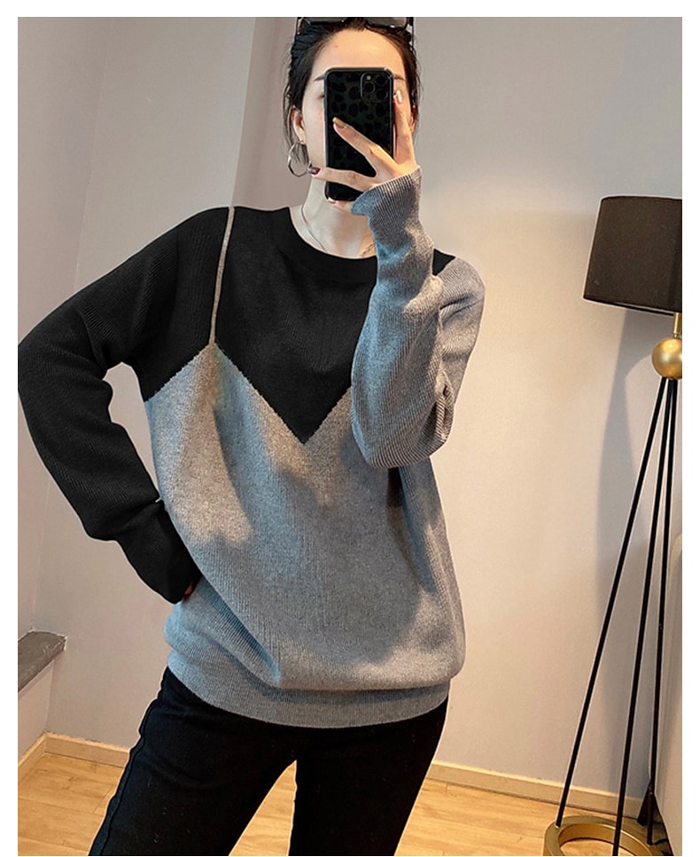 レディース ファッション ラウンドネック セーター 女性 秋服 ルーズ 長袖 ニット シャツ トップ ブラック Ｓ Ｍ Ｌ XL トップス 袖あり かわいい 大人可愛い きれいめ シンプル カジュアル