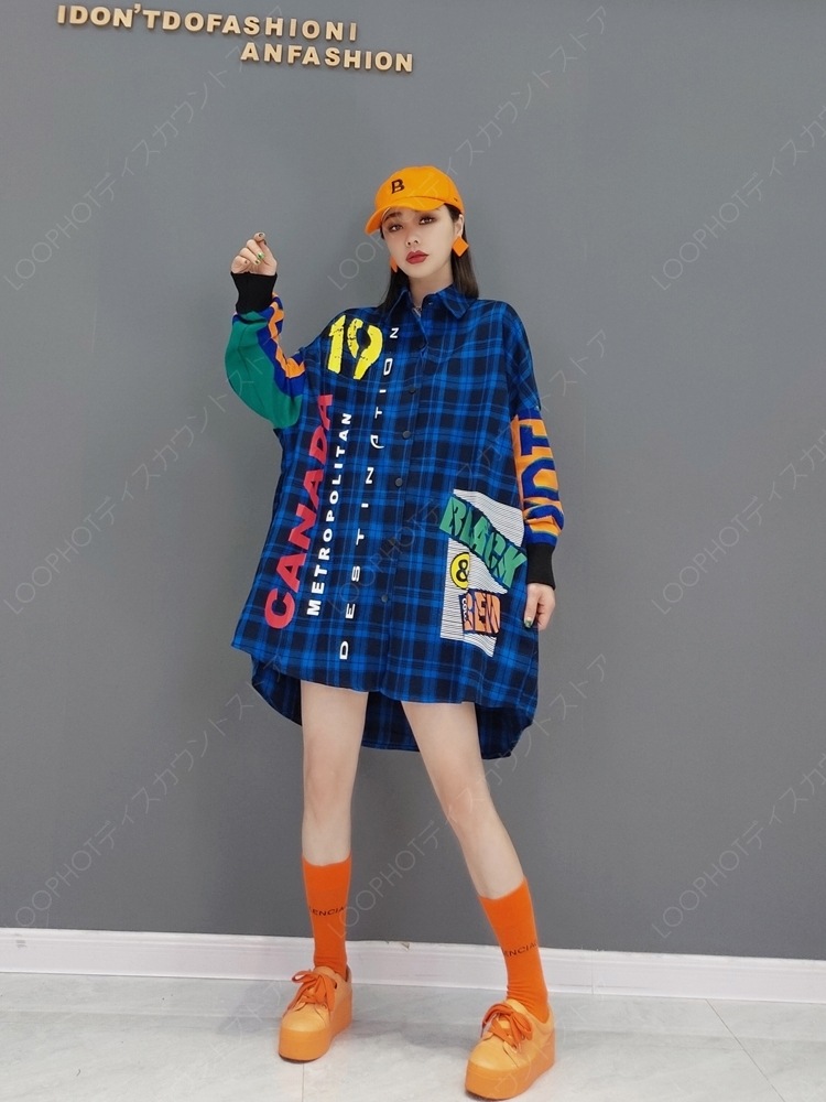 2025春新作ファッションシャツゆったりカジュアルチェックシャツミディアムレディース-14