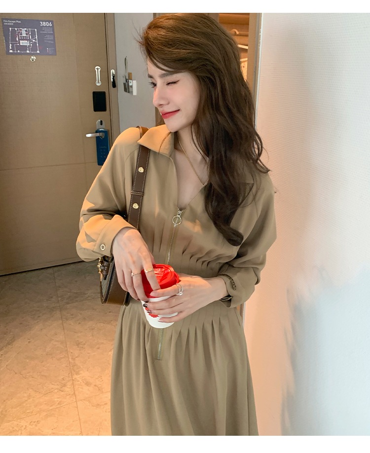 フレンチ スタイル シック ハイエンド ドレス 秋 スリム フィット シャツ スカート ヘップバーン スタイル スカート カーキ ＳＭ L かわいい 大人可愛い きれいめ シンプル カジュアル 大人