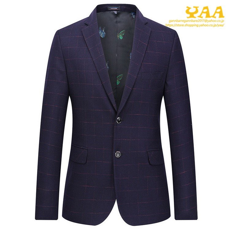 テーラードジャケット メンズ チェック ビジネスジャケット 春 ジャケット 2ツボタン スーツジャケット スリム カジュアル 通勤