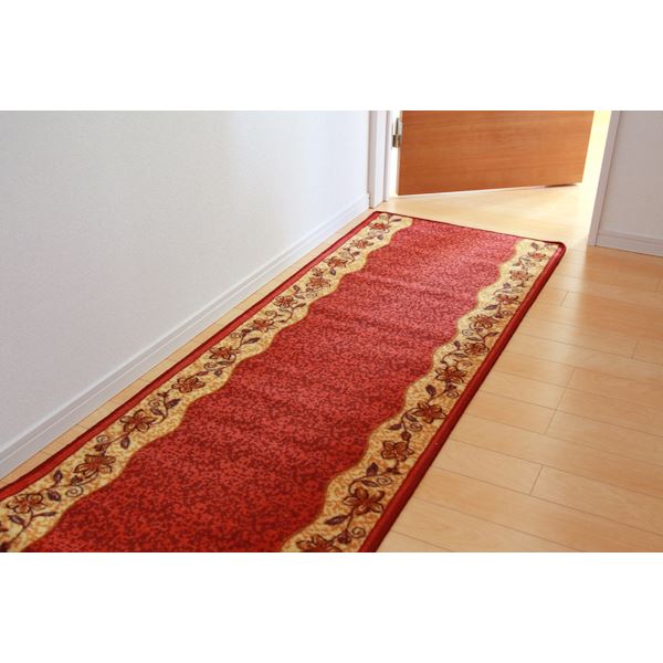 廊下カーペット/ラグマット (レッド 約80×700cm) 洗える 防滑加工 ナイロン100％ 耐久性 防傷 (玄関 入口 リビング)